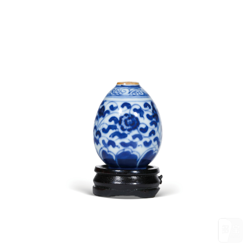 清早期青花缠枝莲纹小水盂（带木座）